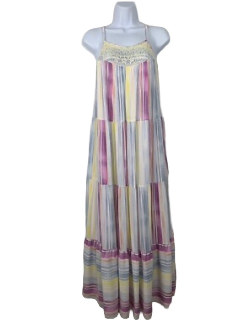 LC Lauren Conrad Tiered Ruffle Multi-Color Striped Maxi Dress